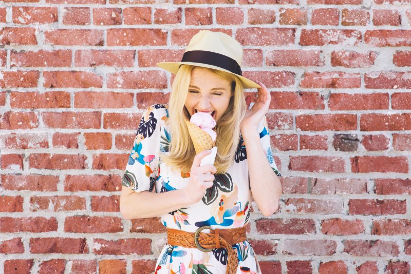 woman eating an ice cream cone